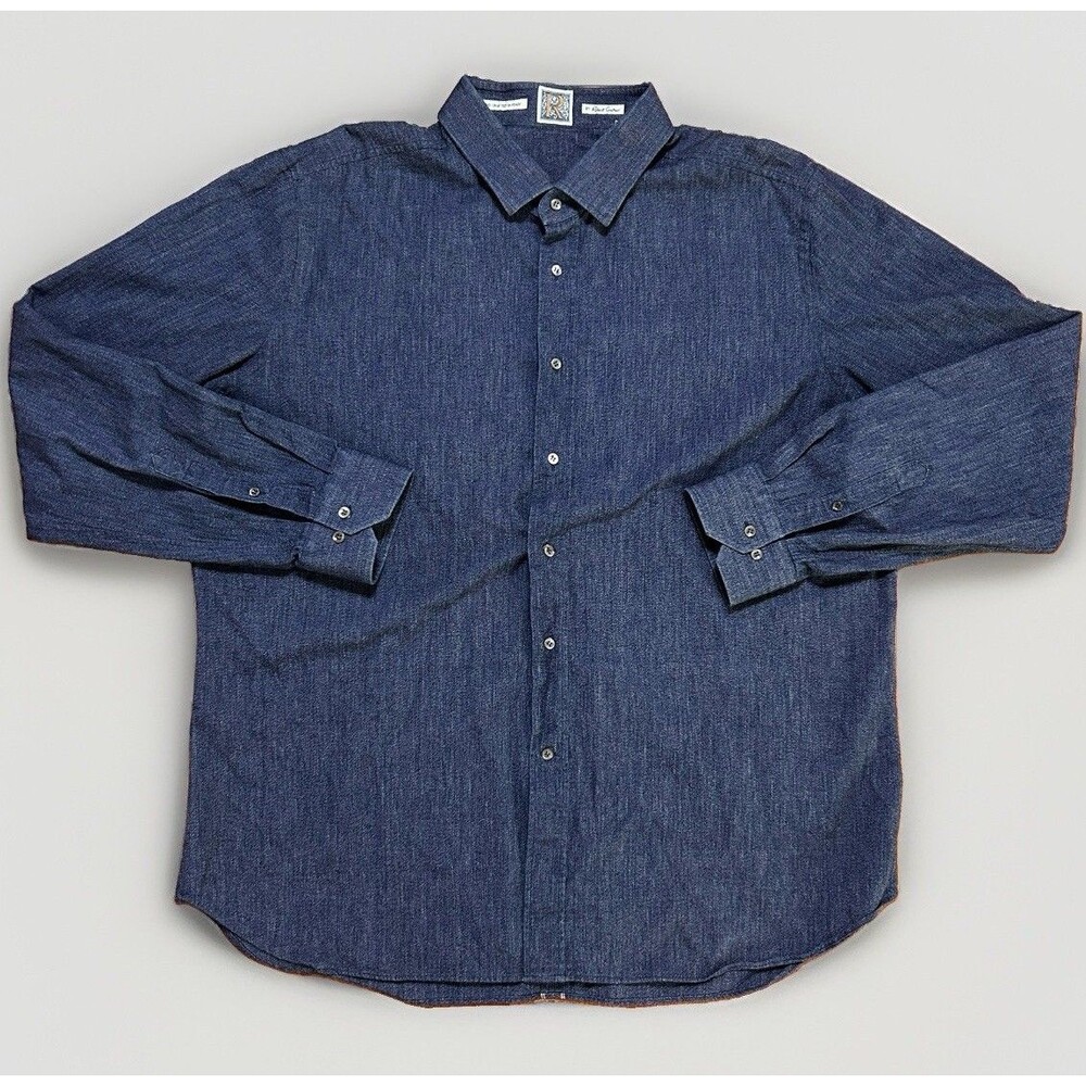 Robert Graham Mens Button Down Shirt Denim Selvedge XXL Hand Crafted Italy Blue
